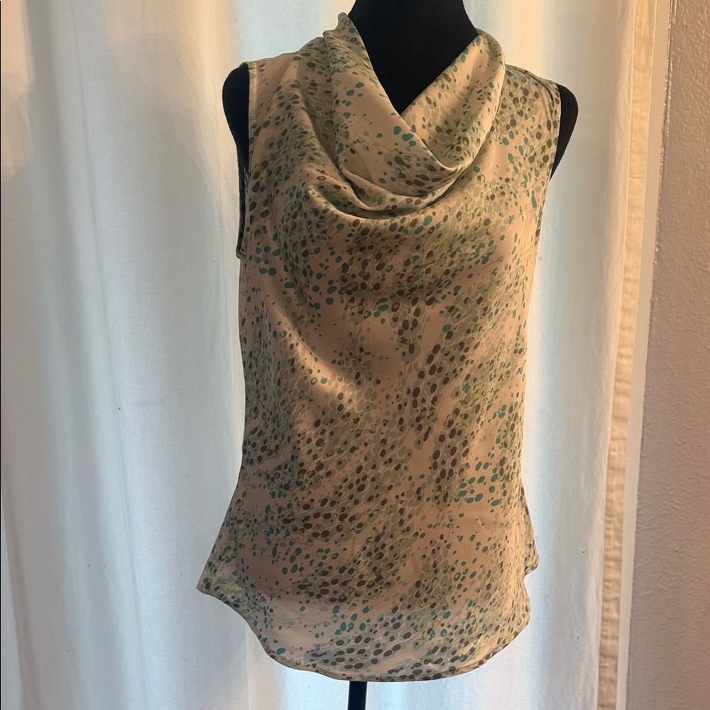 Apt. 9 Cream and Green Cowl Neck Blouse